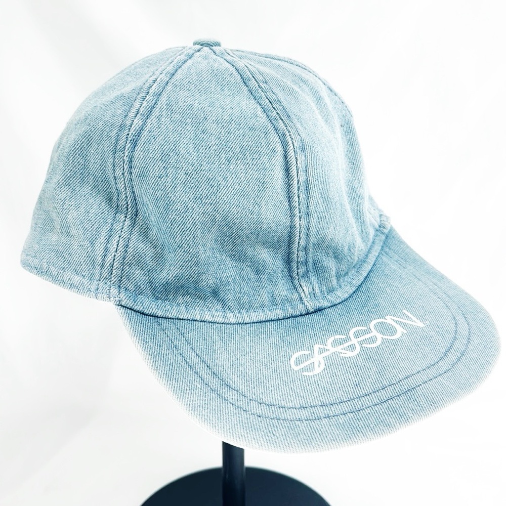 Vintage SASSON Denim Hat Flat Brim & Elastic Back One Size